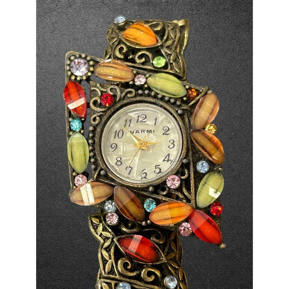 Vintage Narmi Cuff Watch Colorful Lucite Rhinestone Statement As Is Untested